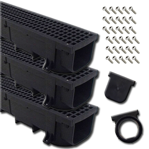 Polylok Heavy Duty 4' Black Trench Drain Kit (3 PACK - 12 Linear Feet)