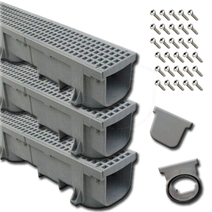 Polylok Heavy Duty 4' Grey Trench Drain Kit (3 Pack - 12 Linear Feet)