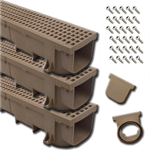 Polylok Heavy Duty 4' Tan Trench Drain Kit (3 Pack - 12 Linear Feet)