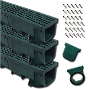 Polylok Heavy Duty 4' Green Trench Drain Kit (3 Pack - 12 Linear Feet)