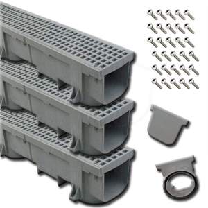 Polylok Heavy Duty 4' Grey Trench Drain Kit (3 Pack - 12 Linear Feet)